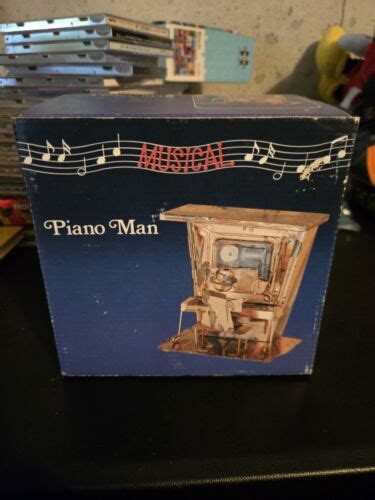 Vintage Copper Piano Man Music Box Metal Art Sculpture Wind 